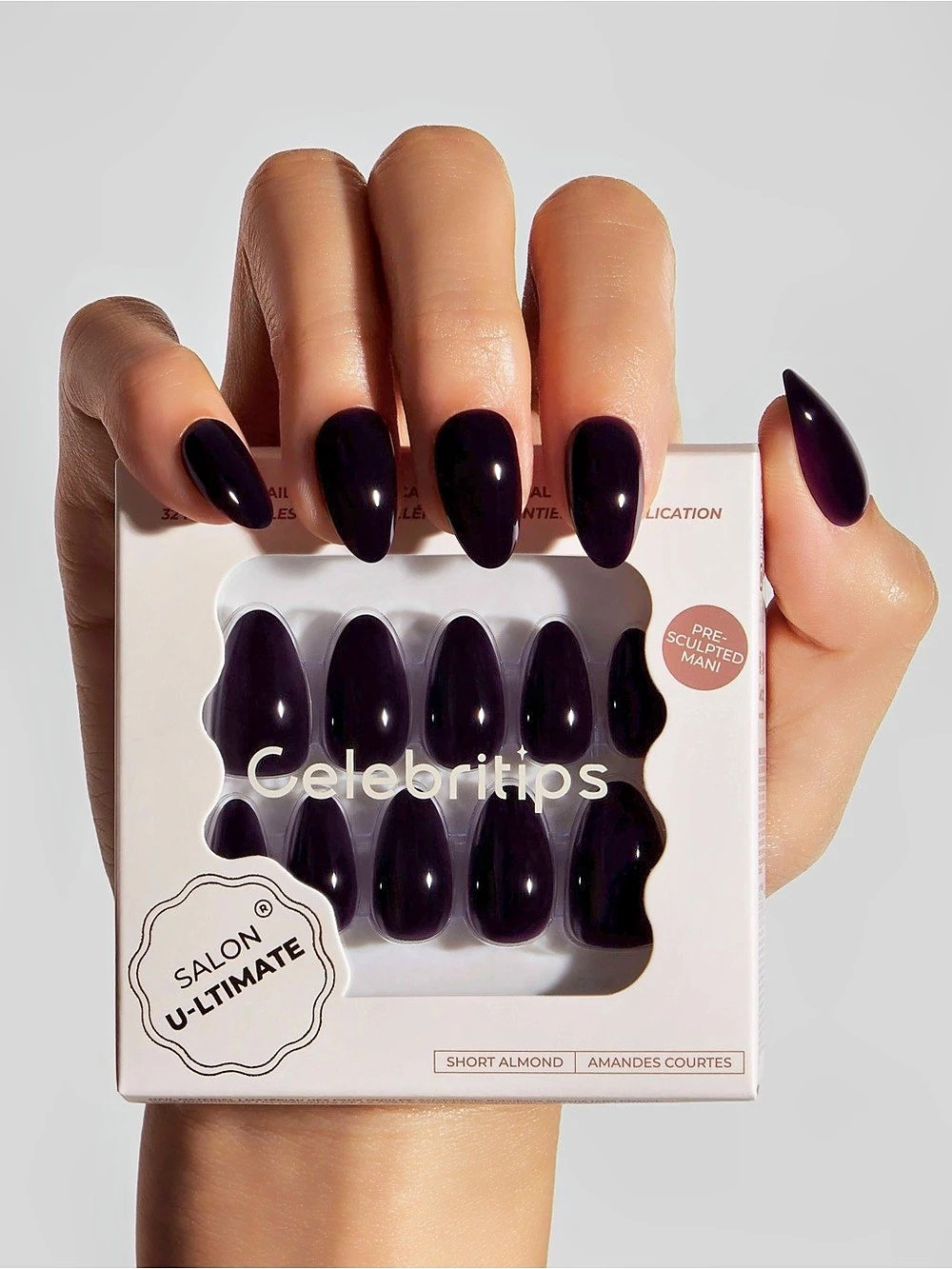 Celebritips Dark After Short Almond Press-On Nails Glossy Plum NIB